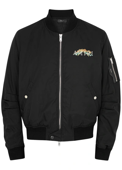 Shop Amiri Black Embroidered Shell Bomber Jacket