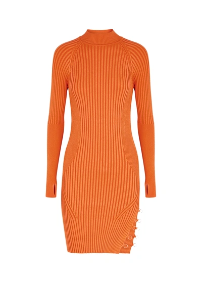 Shop Jacquemus La Robe Pigolo Orange Ribbed-knit Mini Dress