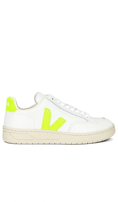 Shop Veja V-12 Sneaker In Extra White & Jaune-fluo