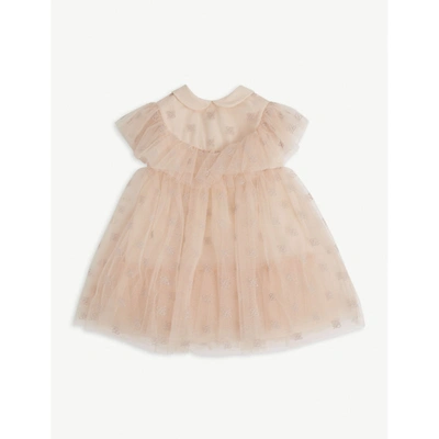 Shop Fendi Pink Ff-embellished Ruffled Tulle Dress 12-24 Months 12 Months