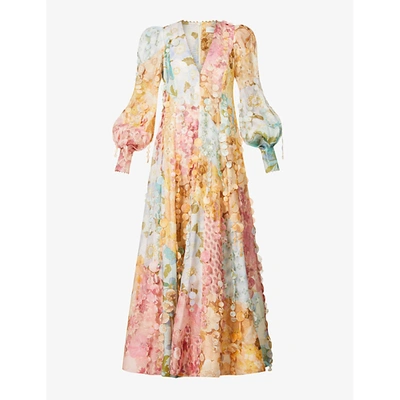 Shop Zimmermann Womens Mixed Print Tempo Floral-print Linen And Silk-blend Gown S