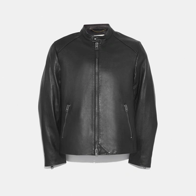 Shop Coach Leather Racer Jacket In Black