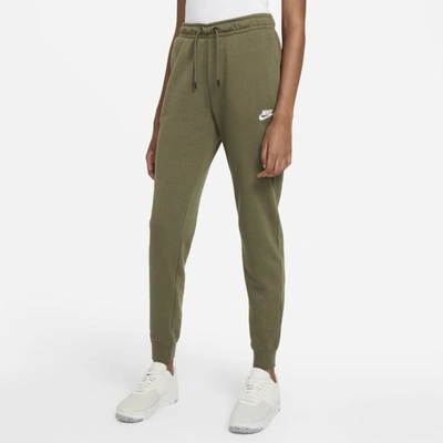 Shop Nike Sportswear Essential Women's Fleece Pants In Medium Olive,white