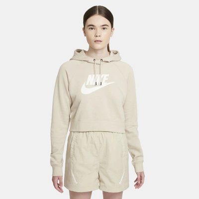 Shop Nike Sportswear Essential Women's Cropped Hoodie In Rattan,white