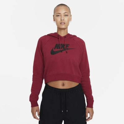 Shop Nike Sportswear Essential Women's Cropped Hoodie In Pomegranate,black