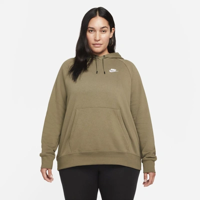 Shop Nike Sportswear Essential Women's Fleece Pullover Hoodie In Medium Olive,white
