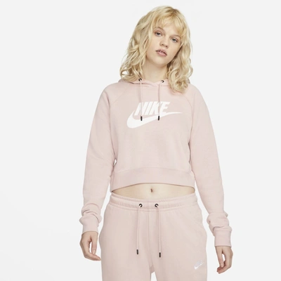 Shop Nike Sportswear Essential Women's Cropped Hoodie In Pink Oxford,white