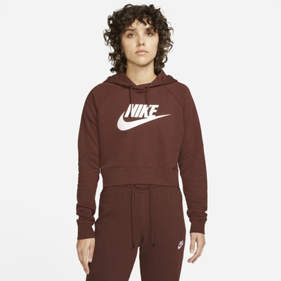 Shop Nike Sportswear Essential Women's Cropped Hoodie In Bronze Eclipse,white