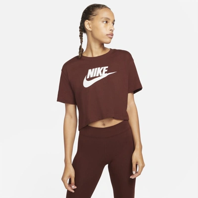 Shop Nike Sportswear Essential Women's Cropped T-shirt In Bronze Eclipse,white