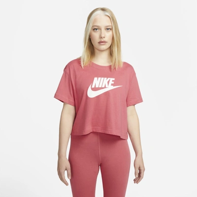 Shop Nike Sportswear Essential Women's Cropped T-shirt In Gypsy Rose,white