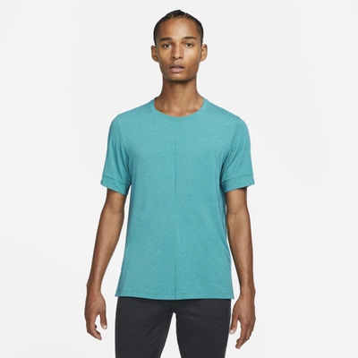 Shop Nike Yoga Dri-fit Men's Short-sleeve Top In Geode Teal,roma Green,black