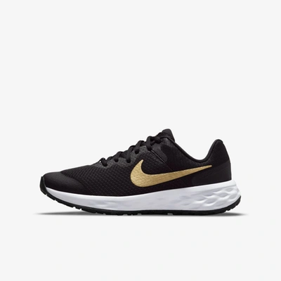 Shop Nike Revolution 6 Big Kids' Road Running Shoes In Black,white,metallic Gold