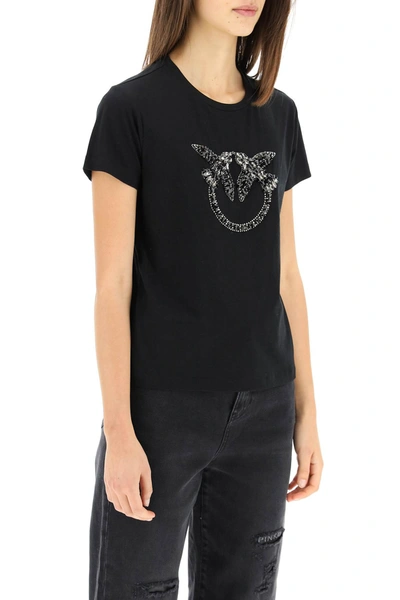 Shop Pinko Quentin T-shirt Love Birds Embroidery In Black
