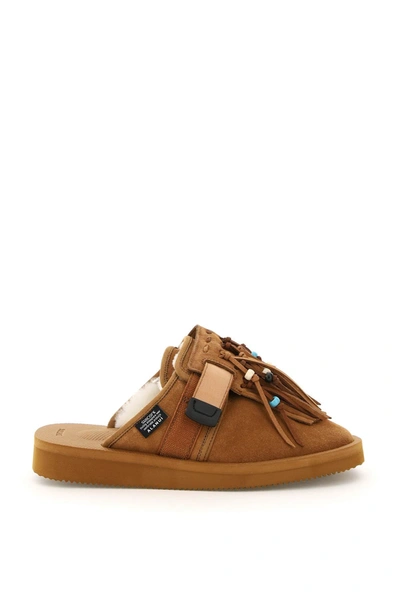 Shop Alanui Fringed Suede Sabot In Brown