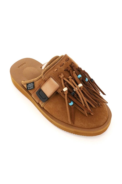 Shop Alanui Fringed Suede Sabot In Brown