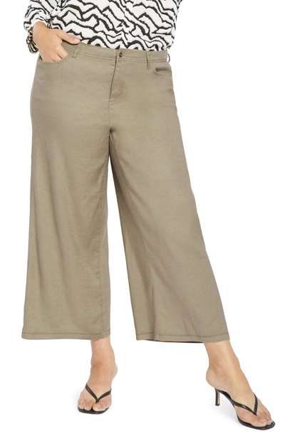 Shop Nydj Crop Wide Leg Linen Blend Pants In Wet Sand