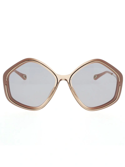 Shop Chloé Eyewear Geometrical Frame Sunglasses In Brown