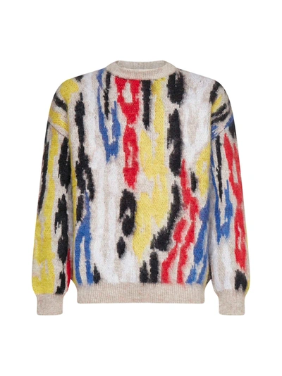 Shop Saint Laurent Jacquard Crewneck Sweater In Multi