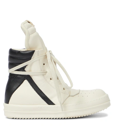 Shop Rick Owensrick Owens Geobasket Leather High-top Sneakers In Milk/black/milk