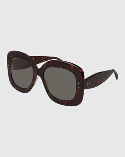 Shop Alaïa Square Acetate Sunglasses In Transparent Brown