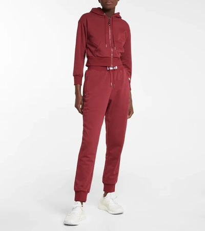 Shop Adam Selman Sport Cropped Cotton-blend Hoodie In Garnet