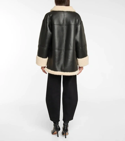 Totême Two-tone Shearling Zipped Jacket In Black Leather In Black Off White
