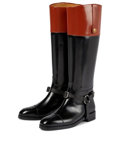 Shop Gucci Leather Knee-high Boots In Nero/amber Honey