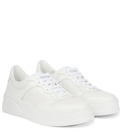 Shop Gucci Gg Embossed Leather Sneakers In G.whi/g.whi/g.wh/g.w