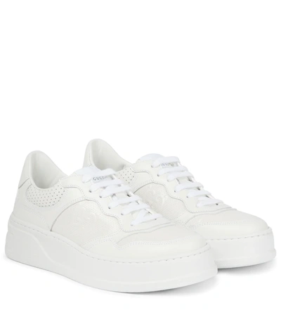 Gucci Gg-embossed Perforated-leather Trainers In G.whi/g.whi/g.wh/g.w