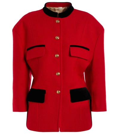 Shop Gucci Velvet-trimmed Wool-blend Jacket In Barn Red/mix