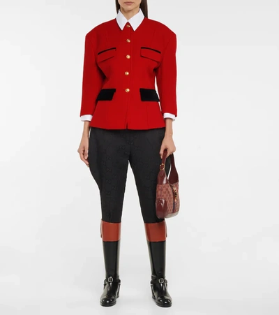 Shop Gucci Velvet-trimmed Wool-blend Jacket In Barn Red/mix