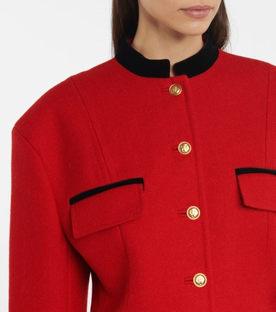 Shop Gucci Velvet-trimmed Wool-blend Jacket In Barn Red/mix