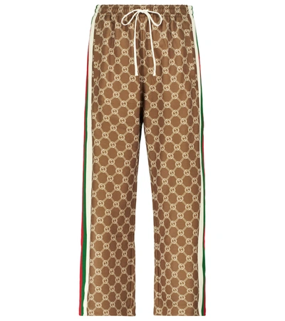 Shop Gucci Interlocking G Cropped Sweatpants In Military Green/ivory