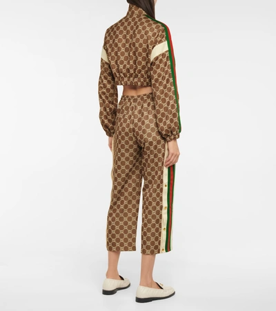 Gucci Gg Jacquard Cropped Sweatshirt With Web In Military Green/ivory