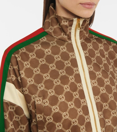 Gucci Gg Jacquard Cropped Sweatshirt With Web In Military Green/ivory
