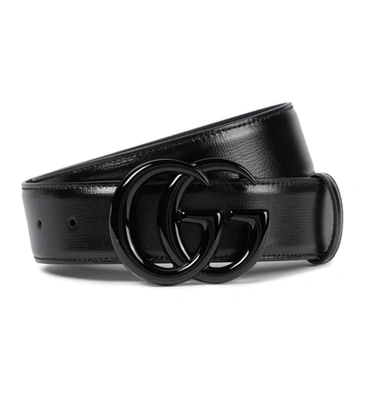 Shop Gucci Gg Marmont Leather Belt In Black/black