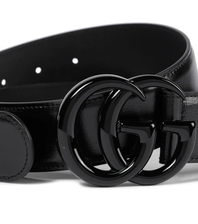 Shop Gucci Gg Marmont Leather Belt In Black/black