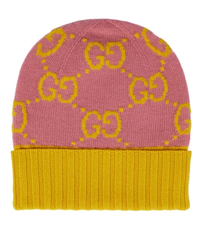 Shop Gucci Gg Wool Beanie In Pink/yellow