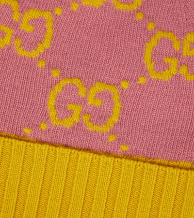 Shop Gucci Gg Wool Beanie In Pink/yellow