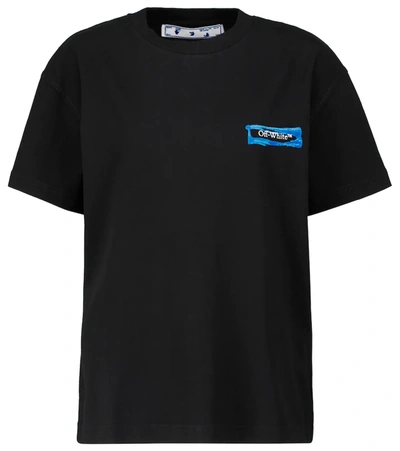 Shop Off-white Logo Cotton T-shirt In Black Blue