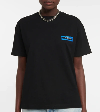 Shop Off-white Logo Cotton T-shirt In Black Blue