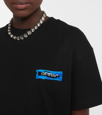 Shop Off-white Logo Cotton T-shirt In Black Blue