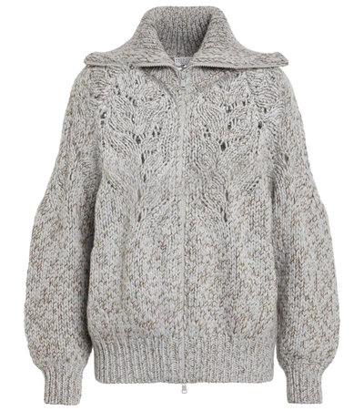 Shop Brunello Cucinelli Open-knit Cashmere Cardigan In Grey