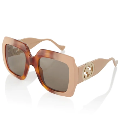 Shop Gucci Chain-trimmed Square Sunglasses In Havana-ivory-brown