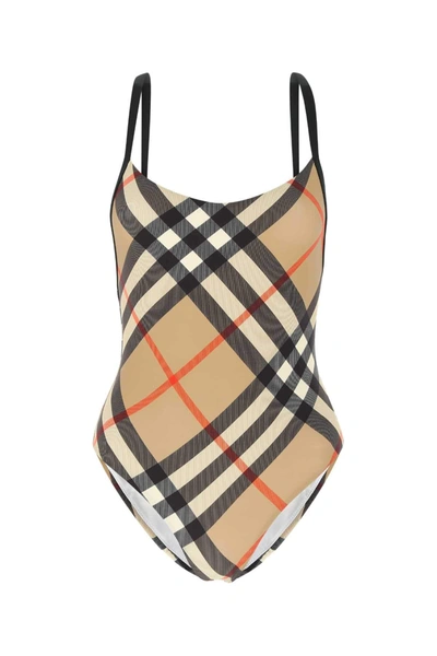 Shop Burberry Vintage Check Swimsuit In Multi