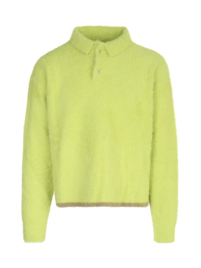 Shop Jacquemus Neve Long Sleeve Polo Shirt In Green