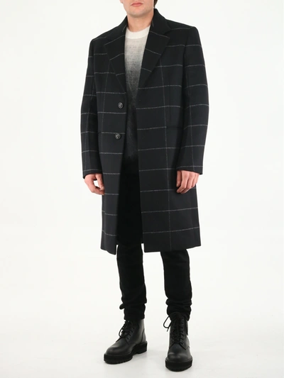 Shop Off-white Checked Wool Coat In Black