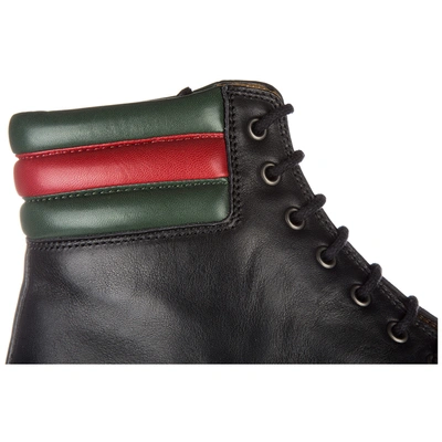 Shop Gucci Men's Genuine Leather Ankle Boots Web Pantoufle In Black