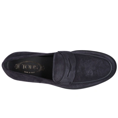 Shop Tod's Men's Suede Loafers Moccasins Gomma Classico In Blue