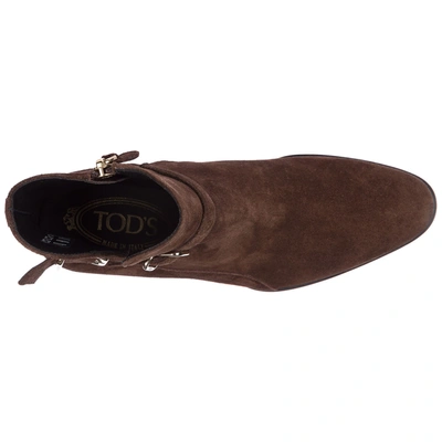 Shop Tod's Women's Suede Heel'ankle Boots Booties In Brown